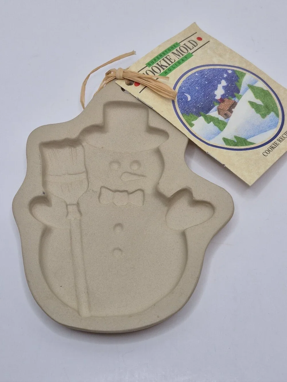 Sassafras Superstone Snowman w Hat and Broom Cookie Mold Holiday Bakeware NWT